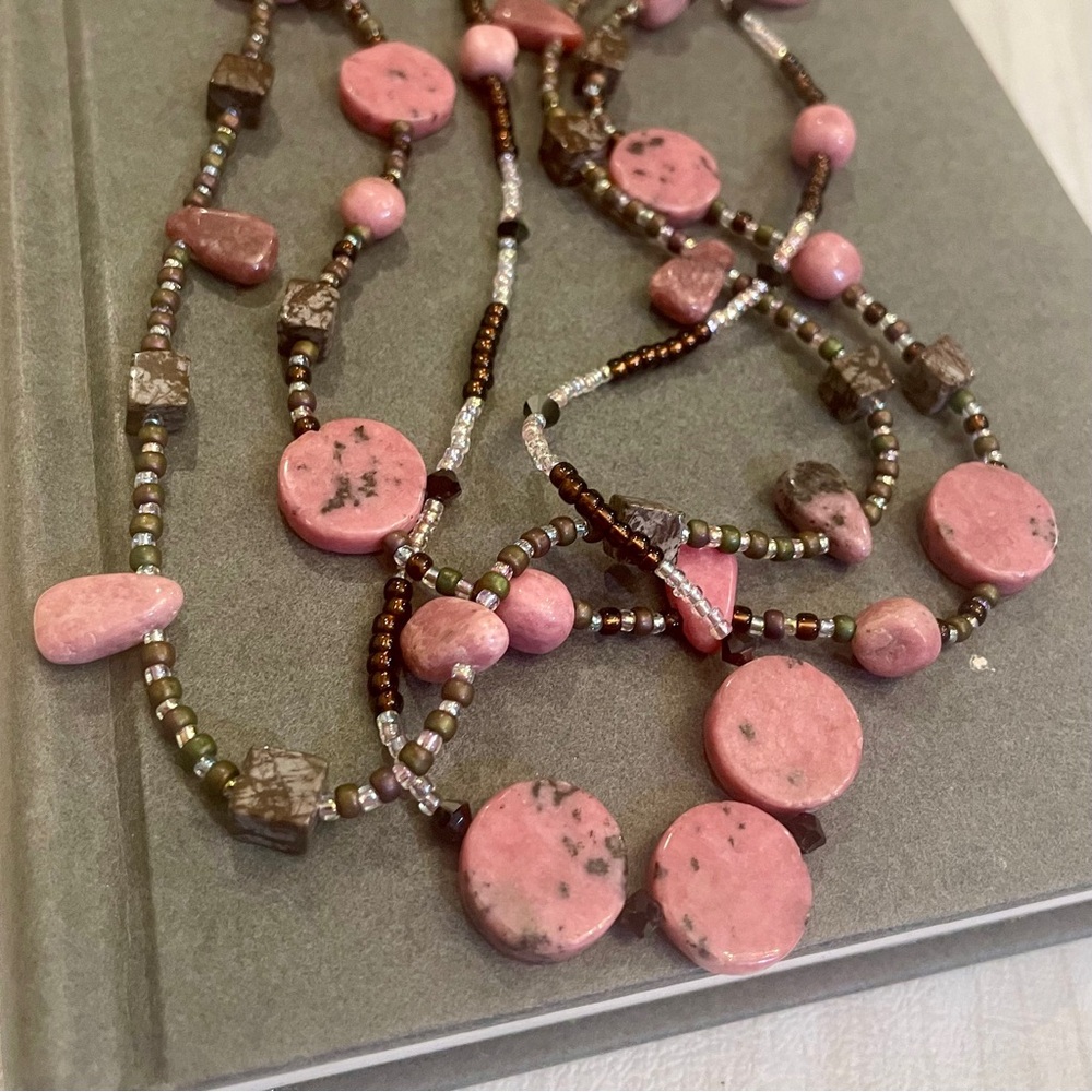 Hand Crafted Rhodonite 20.25” Natural Stone Necklace